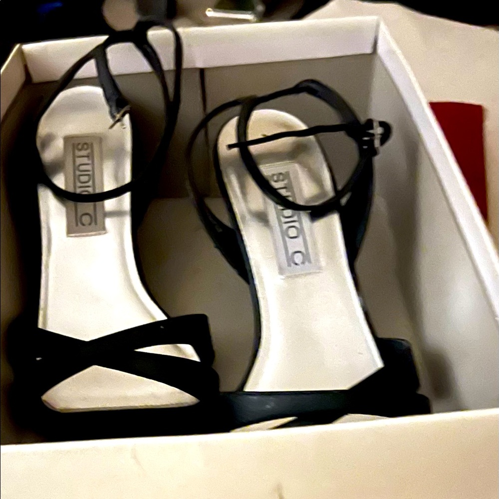 Woman’s Black heels size 7.5 they have about a 2.5 tall inch heel
